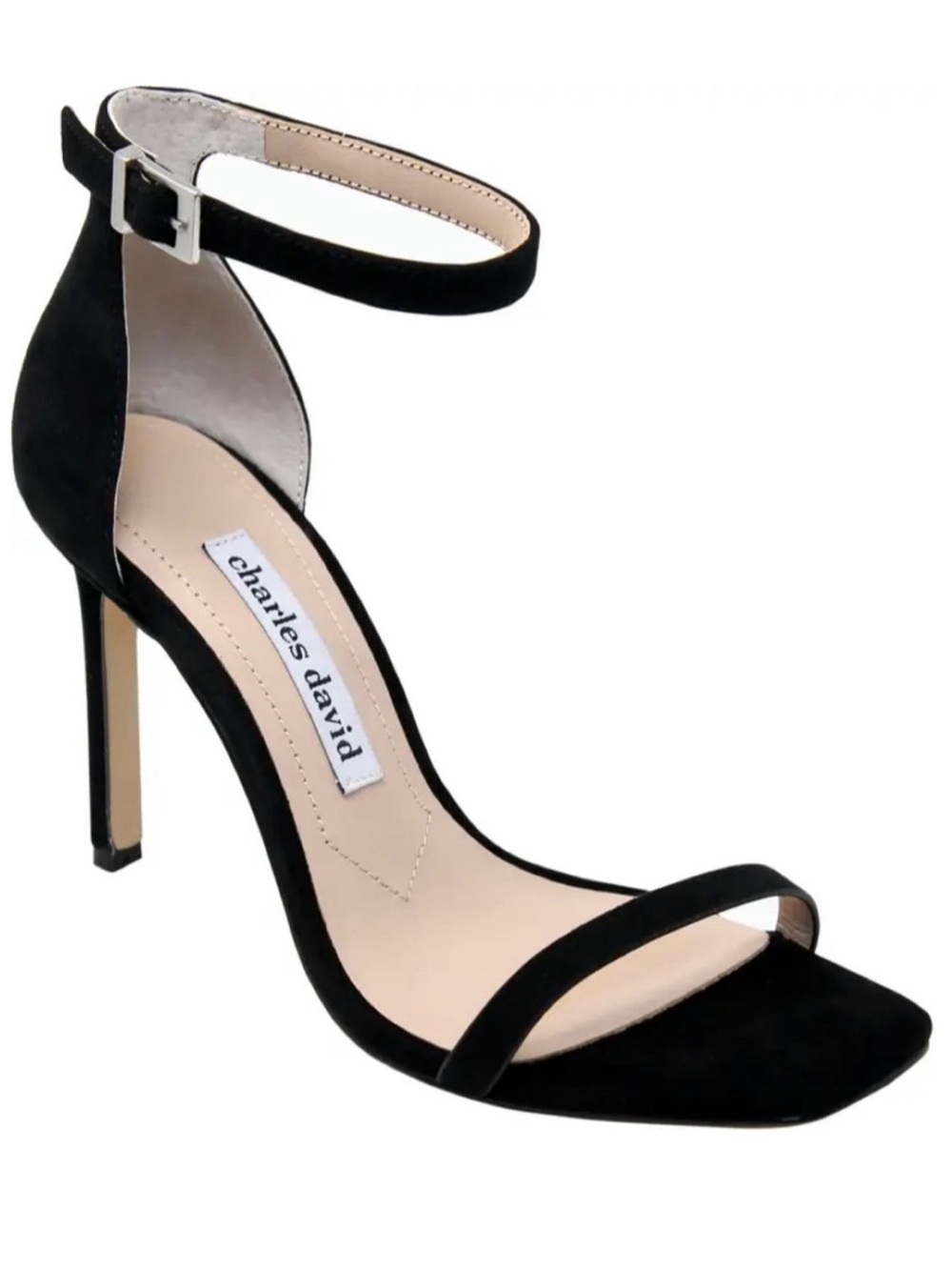 Charles David Extra Black Suede Square Toe Stiletto Sandals